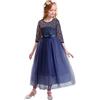 OwlFay Vestito da Ragazza di Fiori Pizzo Tulle 3/4 Maniche Abito da Principessa Festa Nozze Abiti da Compleanno Prima Comunione Battesimo Danza Cerimonia Sera Vestito per Bambine Blu Navy 11-12