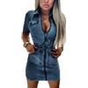 Minetom Donna Estate Classico V-Collo Pulsante Dress Senza Manica Slim-Fitted Camicia Jeans Partito Mini Vestito Denim Vestiti C Blu Scuro 46
