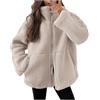 Rrongwn Giacca invernale da donna, alla moda, antivento, in pile, con calda imbottitura, tinta unita, per l'autunno, da donna, alla moda, traspirante, funzionale, beige., L