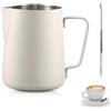 Tianher Bricco per Latte in Acciaio Inox,Tianher Bricco Latte Schiumatore Schiuma Brocca Tazza con Misurazione della Temperatura Latte Art Penna Lattiera per Cappuccino (beige)