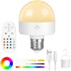 HOTUT 12W Lampadina Colorate Led E26/E27 Intelligente RGB, Ricaricabile USB C Con Telecomando, Cambiare Colore Bianca Calda Di Emergenza Per Campeggio All'aperto