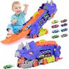Euakee Camion Trasforma in Pista da Corsa Con 8 Macchinine, Trasporto Auto Giocattolo Portatile per Bambini 3-6 Anni