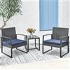 Shally Dogan Set 3 Pezzi da Giardino in Polyrattan con 2 Sedie e 1 Tavolino, Poltroncine da Esterno con Cuscini Imbottiti, Poltrone e Tavolo Lounge Ideale Patio, Terrazzo, Bistrot (Nero e Blu)