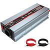 DATOUBOSS Inverter 12V 220V/230V Onda Sinusoidale Pura 1200W/2500W Convertitore di Tensione con Prese EU, Porte USB e Display LED per Auto, Camion, Roulotte, Elettrodomestici, Grigio