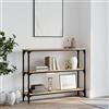FENLAX Tavolo consolle con ripiani, 100 x 22,5 x 75 cm, tavolino da accento sottile con ripiani, tavolo da esposizione per soggiorno, ingresso in legno e metallo rovere Sonoma