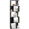 HOMCOM Scaffale Libreria a 5 Ripiani Suddivisi, Libreria Salvaspazio a Forma di S in Legno, Scaffale Divisorio per Soggiorno, Camera da Letto e Ufficio, 60x24x184.5 cm, Nero