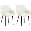 HOMCOM Set 2 Sedie Sala da Pranzo Imbottite in Stile Nordico, Sedie Cucina in Tessuto, Poltrona Imbottita con Braccioli e Gambe in Acciaio per Soggiorno, 54x57x80 cm, Bianco Crema