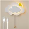 DROMEZ Applique da Parete Senza Fili 7W, Interruttore a Tirante, 3 Colori | Lampada da Muro Bambini, Forma a Nuvola Bianca, Ricaricabile USB, 4000mAh, per Cameretta, Comodino, Lettino