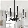 WayLuoung Lampadari Moderni In Nero, Lampadario In Metallo Industriale A 12 Luci, Sospensione Classica A Candela Per Isola Cucina, Sala Da Pranzo, Soggiorno, Ingresso, Scala E14 (Lampadine Non Incluse)