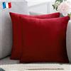 Douceur De Plumes Set di 2 Federe Cuscini Rosso Bordeaux 60x60 Decorativi Tinta Unita in Velluto, Federa Quadrata Moderna e Morbida, Decorazione Soggiorno Divano Camera Letto (2 Rosso Bordeaux)
