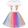Sunny Fashion Vestito Bambina Farfalla d'oro Cintura Arcobaleno Multicolore Tulle Puff Principessa 8 Anni