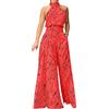 Generic Tuta da Donna Stampa Pagliaccetto Casual Tuta da Donna Tasca Lunga Tutina con Cinturino Allentato Pantaloni Cotone Donna (Red, M)