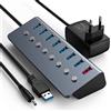 SCHITEC USB Hub Alimentato 3.0 con 5V/3A Adattatore, 8 Porte USB Presa Multipla Interruttore On/Off Ciabatta Trasmissione Dati e Led Spia Luminosa USB HUB per MacBook Air/Pro, iPad Pro, Microsoft, Windows