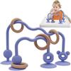 Purphy Giocattolo a Ventosa in Silicone con Anello in Legno per Bambini dai 3 Mesi in su, Senza BPA, per Mordere (Viola)