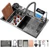 KOOGIMDDR 80x50cm Lavello da cascata nero, Lavello Cucina 1 Vasca in Acciaio Inox, con Rubinetto Estraibile, Dispenser di Sapone, lavello da cucina multifunzione
