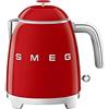 Smeg, Bollitore Elettrico Piccolo KLF05RDEU 0,8 L, Filtro Acciaio Inox, Autospegnimento di Sicurezza, Indicatore Livello Acqua, Base Antiscivolo e Avvolgicavo Integrato, Potenza 1400W, Rosso