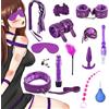 Qoosea 15 Pezzi Bondage Kit SM Bondage Set Erotico Set Giocattoli Sessuali Plug Anale Butt Plug Set per Principianti e Gli Esperti, Giocattoli Sessuali BDSM Manette Erotiche per Coppie(Viola)