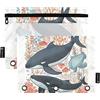 ZRWLUCKY Whale Ocean Shell Acqua di Mare Blu Indaco Ciano Bianco Giallo Rosa 3 Raccoglitori Matita Astuccio 2 pz Cartelle di File per Ufficio Esami Cerniera Cancelleria Borsa