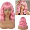 Greenmirr ondulato corto rosa chiaro resistente al calore parrucche sintetiche per Cosplay 14in (cotone Candy Pink)