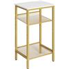 HOOBRO Tavolino Lato Divano, Comodino con 2 Ripiani in Rete Regolabile, Tavolino Porta Telefono con Portaoggetti, Stile Industriale, per Ufficio, Corridoio, Soggiorno, Bianco e Oro EDW01DH01G1