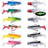 W Rxkiocs 12 Pezzi Esche Artificiali Spinning Mare Pesca Accessori Set di Esche in Gomma Morbida a Doppio Amo Con Coda a T Blocco Leader Incorporato Angelköder