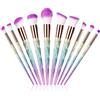 CDC DIGI Set di 10 pennelli da trucco, con manico arcobaleno con unicorno, kit di pennelli professionali per trucco con eyeliner, fondotinta, fard, cipria, pennelli cosmetici