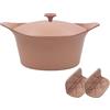 COOKUT L'Incredibile Cocotte in Metallo 24cm Rosa Cipria con Pomello in Metallo e Presine