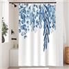 Uiiooazy Tenda Doccia Antimuffa, Tenda da Doccia 120x180cm Foglie Blu Eucalipto Fiori Blu Acqua Floreale Tende da Bagno Tessuto Lavabile Impermeabile Poliestere Tende per Vasca da Bagno con 8 Anelli