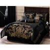 Chezmoi Collection 7-Piece Royale Jacquard Floreale Comforter Set, Full/Double, Nero/Oro