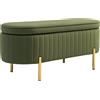 HOMCOM Panca Contenitore Ovale da 72L con Coperchio Sollevabile, in Tessuto Effetto Velluto e Legno, 108x44x43.5 cm, Verde | Aosom Italy