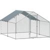 PawHut Recinto per Galline da 10.2m² per 10-15 Galline con Tetto Impermeabile, in Acciaio e Tessuto, 3x3.4x1.9 m, Argento