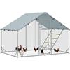 PawHut Recinto per Galline da 6m² per 6-8 Animali con Tetto Impermeabile, Mangiatoia e Posatoio, 3x2x1.9m, Argento