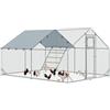 PawHut Recinto per Galline da 12m² per 12-18 Animali con Tetto Impermeabile, Mangiatoia e Posatoio, 3x4x1.9m, Argento