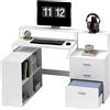 HOMCOM Scrivania Ufficio con 2 Tavoli, 4 Ripiani, 3 Cassetti e Supporto per Monitor, in Legno, 138.5x90x92 cm, Bianco