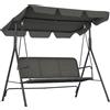 Outsunny Dondolo da Giardino 3 Posti con Tettuccio Regolabile in Rattan PE, 167x112x153cm, Grigio Scuro