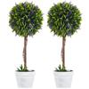 HOMCOM Set 2 Piante Artificiali Verdi a Sfera con Fiori di Lavanda e Vaso con Muschio e Cemento, Ø24x60 cm