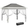 Outsunny Gazebo da Esterno ad Altezza Regolabile con Zanzariere, in Metallo e Tessuto Oxford, 3.3x3.3x2.8 m, Grigio Scuro