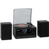 Auna Giradischi Bluetooth per Dischi in Vinile, Lettore Vinile a 3 Velocità di Riproduzione, Giradischi Vinili Vintage con Casse Stereo, AUX, Gira Dischi per Vinile con Jack per Cuffie e Lettore CD