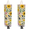 CRASPIRE 2 pz Porta Sacchetti della Spesa in Plastica Floreale Giallo con 4 Ganci Riutilizzabili da Parete Resistente in Tela Impermeabile Lavabile Organizer per La Casa Cucina Negozio