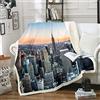 Loussiesd Coperta in pile Sherpa New York City con skyline di Manhattan, contemporanea, artistica, tramonto, paesaggio, pelosa, per divano letto, matrimoniale, 152 x 200 cm