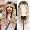 Esmee Lungo Ondulato Parrucca Bionda per le Donne con Frangetta Capelli Sintetici Naturali Parrucche Ombre per Uso Quotidiano Partito