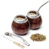 BALIBETOV Mate Argentino - Te Mate Kit di Zucca Naturale Fatto a mano (Tazza Originale) Compreso Bombilla Mate (Yerba Mate Bombilla) - Set Autentico (MARRONE X2)