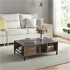 [en.casa] Tavolino da Divano con 3 Scomparti (AxLxP) 33 x 90 x 60 cm Tavolo Basso da Salotto con Gambe in Metallo - Rovere Rustico/Antracite