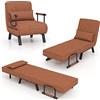 RELAX4LIFE 4 in 1 Poltrona Letto singolo, Poltroncina Pieghevole con Schienale Regolabile in 6 Posizioni, Poltrona Reclinabile con Cuscino e Braccioli per Camera da Letto e Salotto (Marrone)