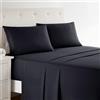 Clara Clark Luxury Soft Bedding Sheets & Pillowcases Set di Lenzuola per Letto Matrimoniale Spazzolato, con Tasca Profonda, Microfibra, Nero, Completo