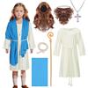 HarnyLoom Costume da Gesù Bambino Cristo Santo Abito Rosso e Bianco Halloween Ragazzi Ragazze Parrucca Sciarpa Scialle Vita Natale Giorno Della Lettura Pasqua Divertente Costume da Festa (Blu, L)