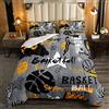 Loussiesd Set di biancheria da letto per pallacanestro/trapunta per acquerello 3 pezzi per bambini ragazzi adolescenti sport gioco consolatore grigio arancione nero piuma 2 pezzi taglia 135x200cm