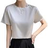 Generic Maglietta da donna in raso, a maniche corte, ampia e alla moda, scollo rotondo, tinta unita, top casual., bianco, M