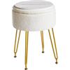 IBUYKE Teddy Velluto Stoccaggio Poggiapiedi Sgabello Ottomano, Trucco Vanity Sgabello Tavolino con coperchio rimovibile, Gambe in acciaio dorato, Coperchio piano tavolino, bianco WBD010W