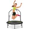 GYMAX Mini Trampolino Elastico Fitness, con 6 Supporti, 2 Cordini Elastici e Manubrio, Design Pieghevole e 4 Altezze Regolabili, Per Casa, Palestra, Blu (Blu)